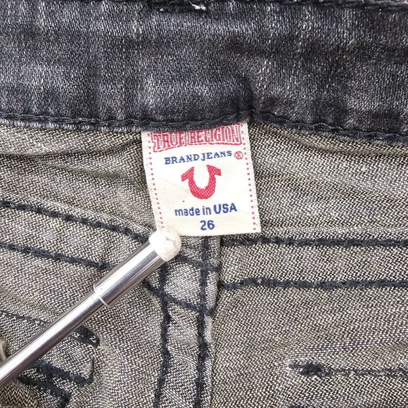 True Religion Billy Big T Jeans womens 26 Black Stretch Flap pockets distressed - Picture 5 of 16